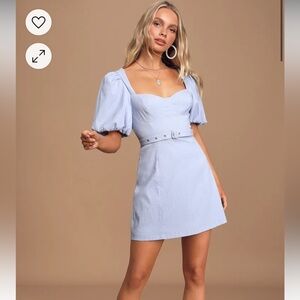 LULUS Puff Sleeve Belted Mini Dress